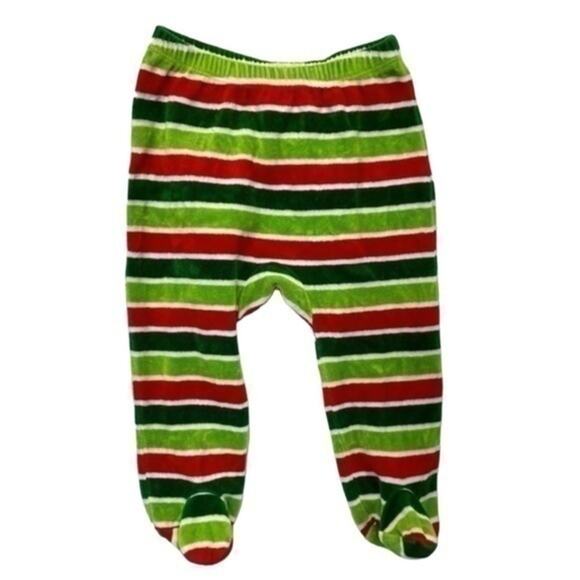 Red and Green Striped Footies Pants Size 9 Months holiday Christmas - Picture 1 of 6